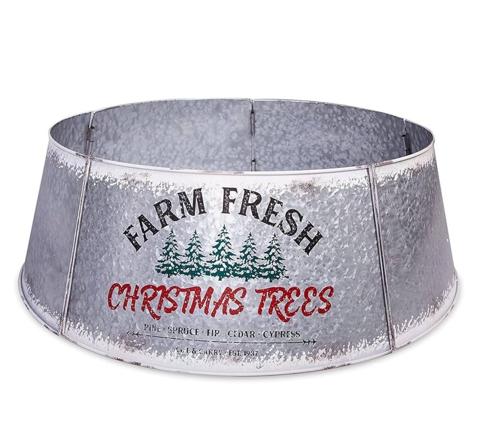 Galvanized Christmas Tree Collar – Adjustable Metal Skirt for Large to Small …