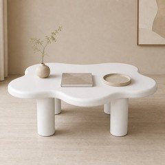Cloud-Shaped Coffee Table 40″ White MDF for Living Room
