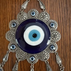 Turkish Nazar Evil Eye Wall Hanging 10″ Blue Glass Lucky Protection Decor