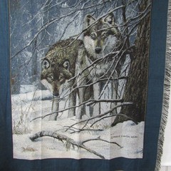 Timberwolf Wolves Tapestry Throw Blanket 55×45″ + Fringe Blue Wall hanging