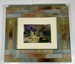 2 Beach Striped Teak Frames 15″ x 13″ Driftwood Design Nautical