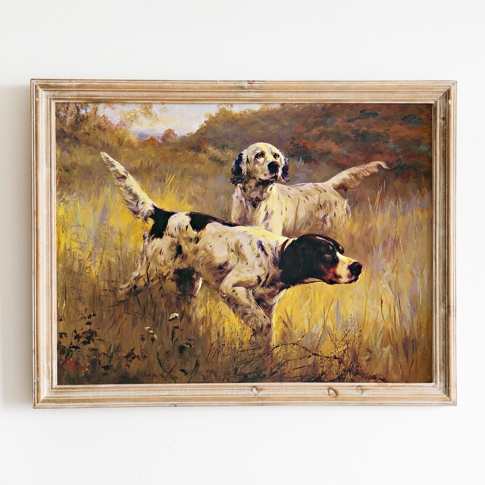 English Setters In The Field Victorian Hunting Dogs Wall Art Poster Print