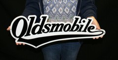 Oldsmobile Script Black Steel Sign