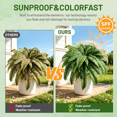 2 Pack 45″/60 Leaves Large Fake Ferns, UV Resistant Outdoor Artificial Plants Fa