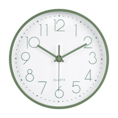 Modern Green Bathroom Wall Clocks 8 Inch Non-Ticking Battery Operated for Office