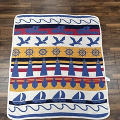 100% Cotton Nautical Lighthouse Seagull Sailboat Reversible Blanket Vintage