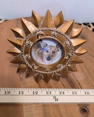 Vintage 90s Antiqued Gold Celestial Sun Starburst Frame W/ Stand 5.5″ Round ~2″