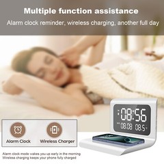 Digital Alarm Clock With Thermometer 15W Wireless Charger For iPhone Samsung