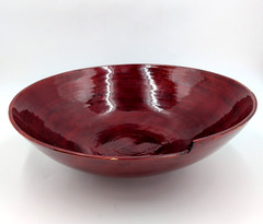 Dark Red Decorative Spun Bamboo Bowl Lacquer Finish 16″ Diameter – See Photos
