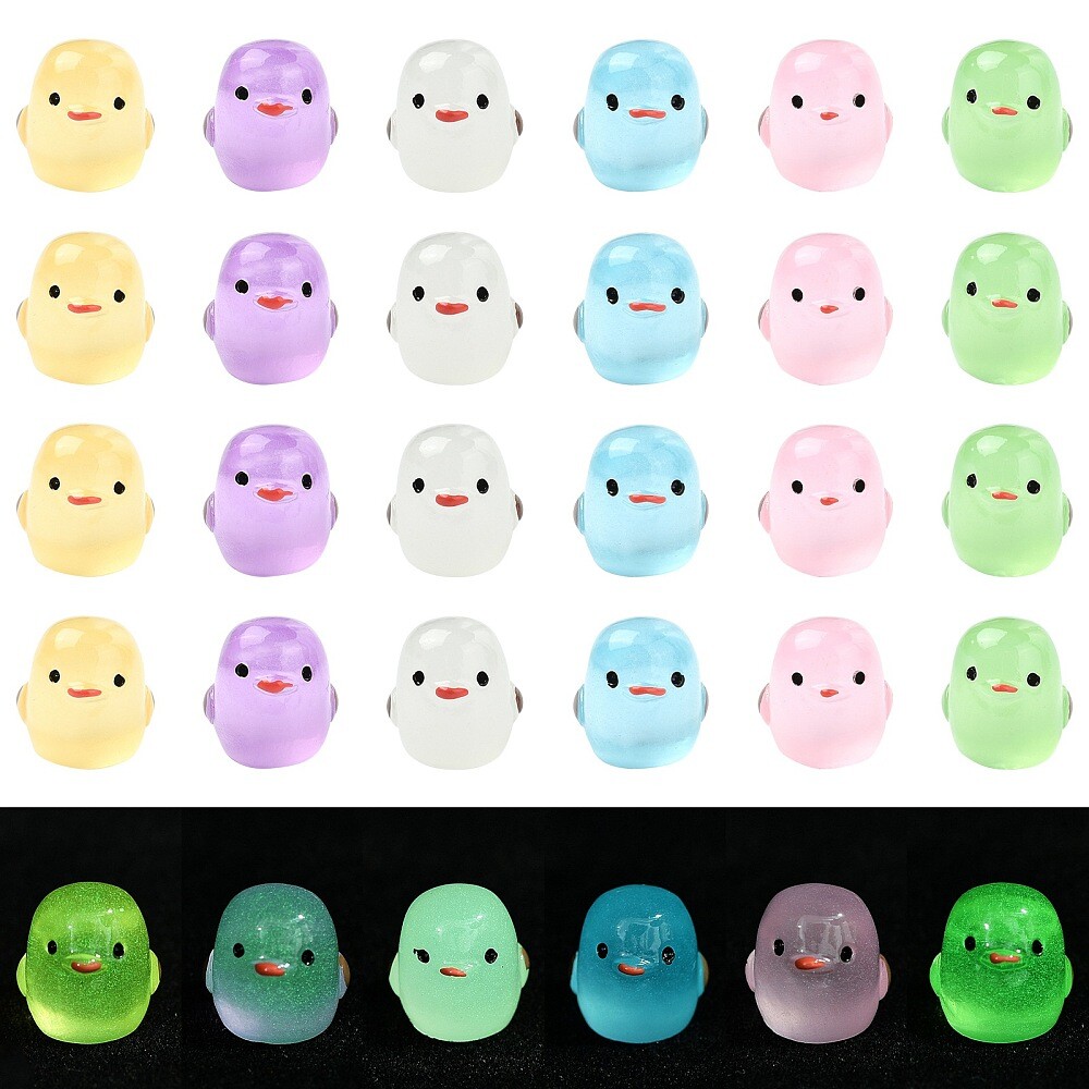 60x Luminous Resin Chicks Glow in The Dark Figurines for Landscape Jewelry Decor