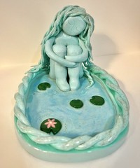 Handmade Trinket Dish Jewelry Holder Polymer Clay Water Nymph Art