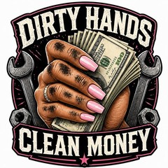 Dirty Hands Clean Money Decal 3” UV DTF Hard Hat Blue Collar Women