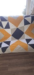 Handmade Crochet Barn Quilt Throw Blanket Yellow Black White Gray 60″x58″