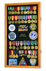 Large Military Medals Flag Pins Ribbons Patches Display Case Cabinet Shadow Box