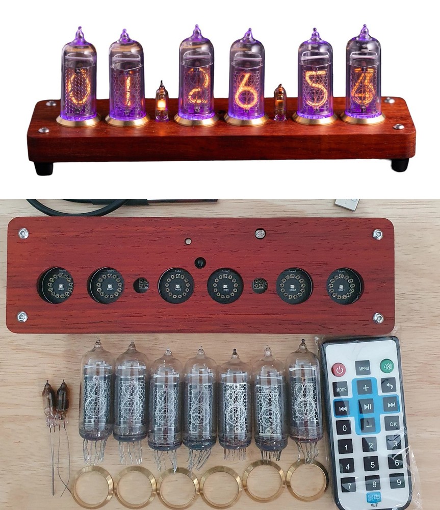 Complete Nixie clock kit. Include in-14 tubes. No soldering. Wood case. Retro.