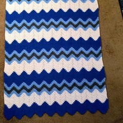 Afghan Throw Handmade ZigZag Blues Gray White Easy Care 42″ x 52″ Medium Weight