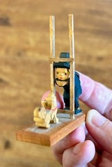 Vintage Hand-Carved Wooden Figurine of Man with Ladder and Dog