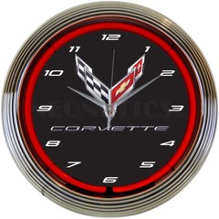 Chevrolet Corvette C8 Flags Logo Red Neon Hanging Wall Clock 15″ Diameter 8CORV8