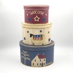 Americana Primitive Nesting Stacking Boxes Oval Painted Farmhouse Country Set 3