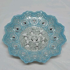 Rare Handmade Turkish Silver Teal Blue Glass Decorative Plate Bowl 9″