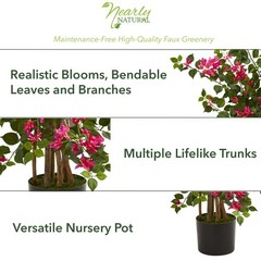 Nearly Natural 42in Artificial Bougainvillea Tree, Faux Flowering 42in, Pink