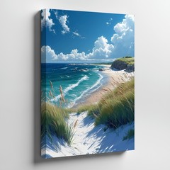 Coastal Beach Canvas Wall Art Ocean Waves Seagulls Summer Landscape Print Home