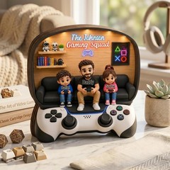 Personalized Dad And Kids Gaming Wooden Block Father’s Day Gift Gamer Decor