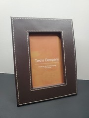 Faux Leather 4×6 Photo Frame, Dark Brown with Beige Stitching, by TWO’S COMPANY