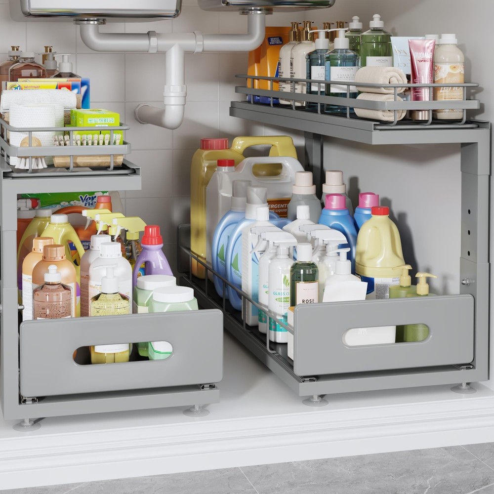 2 Pack 21 in Depth Pull Out Cabinet Storage with Smooth Rails,2-Tie… Fast Ship