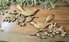 Vintage Dart Industries Medium Gold Bird Wall Plaques Set Of 2 Floral Decor