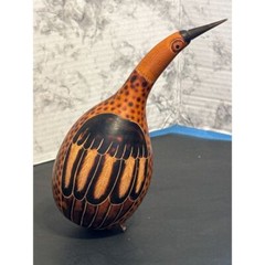 Hand Carved and Stained Dried Gourd Kiwi Bird Vintage 7.5″ Tall Folk Art