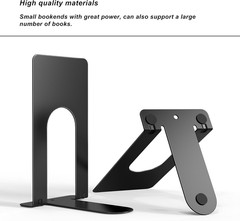 Book Ends, 3 Pairs of Small Bookends for Shelves, 3.9 X 2.8 × 5.2 In, Black Meta