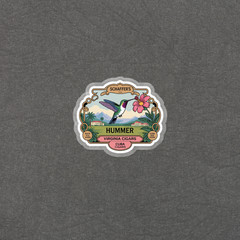 Vintage Hummer Cigar Label Sticker – Tropical Hummingbird Illustration Decal #70