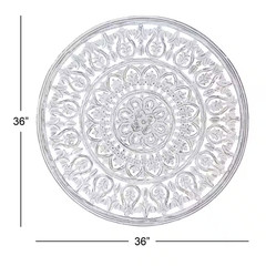 36 In. X 36 In. Wood White Handmade Intricately Carved Floral Wall Decor with Ma