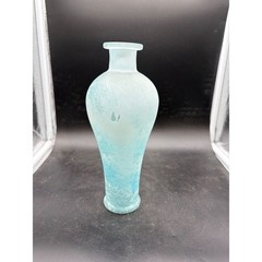 Frosted Blue Sea Glass Style Vase Textured Turquoise Decorative Bottle 9.5″