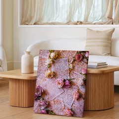 Vintage Handwritten Letters With Pink And White Roses Floral Canvas Wall Art