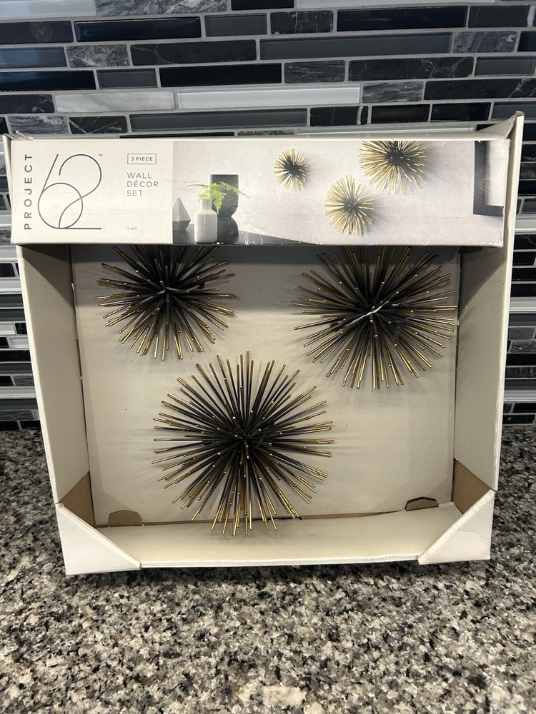 MCM Project 62 Bronze Starburst Wall Art Set 3pc Sea Urchin Modern Decor In Box