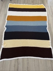 Handmade Crochet Striped Throw Blanket Afghan Multicolor Boho Rustic Farmhouse