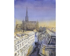 Vienna skyline St Stephens Cathedral sunset colorful art house handmade (print)