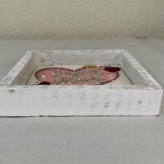 Super Mom Rustic White Wooden Shadow Box 7″ x 7” Heart Sequins Beads Mothers Day