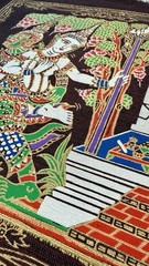 Set of 2 Thai Ramakien Silk Print Fabric Panels 7” Square Mythology Art
