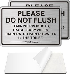 (2 PACK) Do Not Flush Sign for 9 x 6 inches, Brushed Aluminum /Black