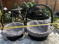 New Nested Wicker Basket Set Brown Gingham Liners Farmhouse Storage Decor