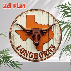 Tin Metal Sign Texas Wall Art Rustic Aluminum Decor with Longhorns 8×8