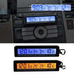 Car 3-in-1 Digital LCD Display Clock Voltmeter Thermometer Voltage Temperature