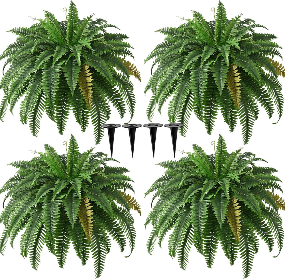 2PCS 45In Fake Ferns- Large Artificial Plants Outdoor, UV Resistant Artificial F