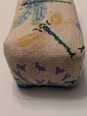 Vintage Handmade Needlepoint Dragonfly Doorstop 4 lb 5 oz Floral Needlepoint 9×4