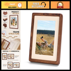 Natural Wood Picture Frame 5×7 4×6 – Solid Black Walnut, Tabletop Display, Horiz