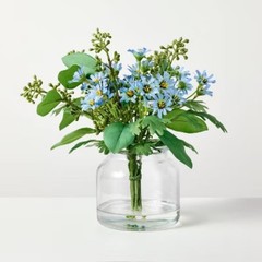 Medium Blue Flower and Leaf Arrangement