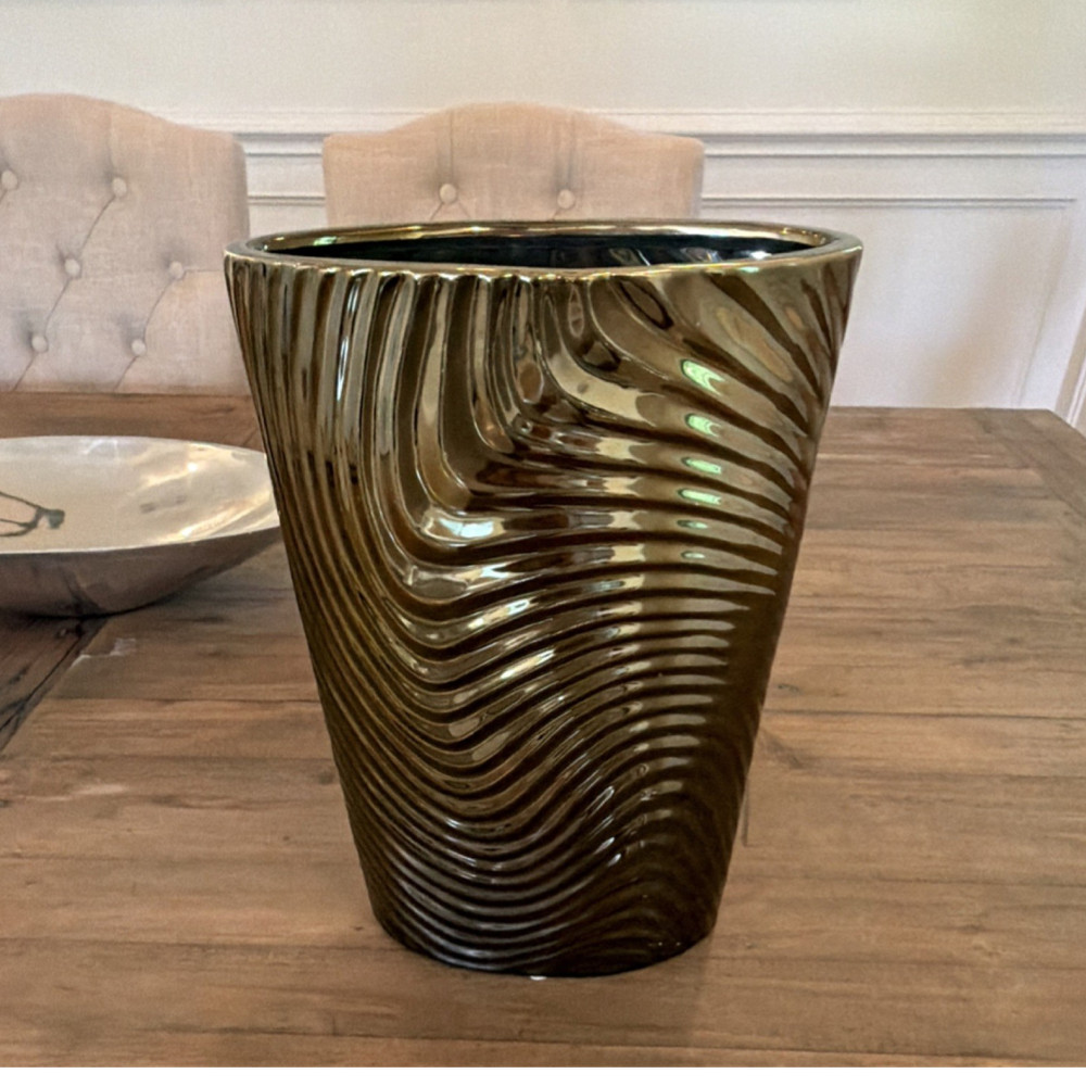 Gold & Black Abstract Pattern Ceramic Vase Asymmetrical Modern Glossy